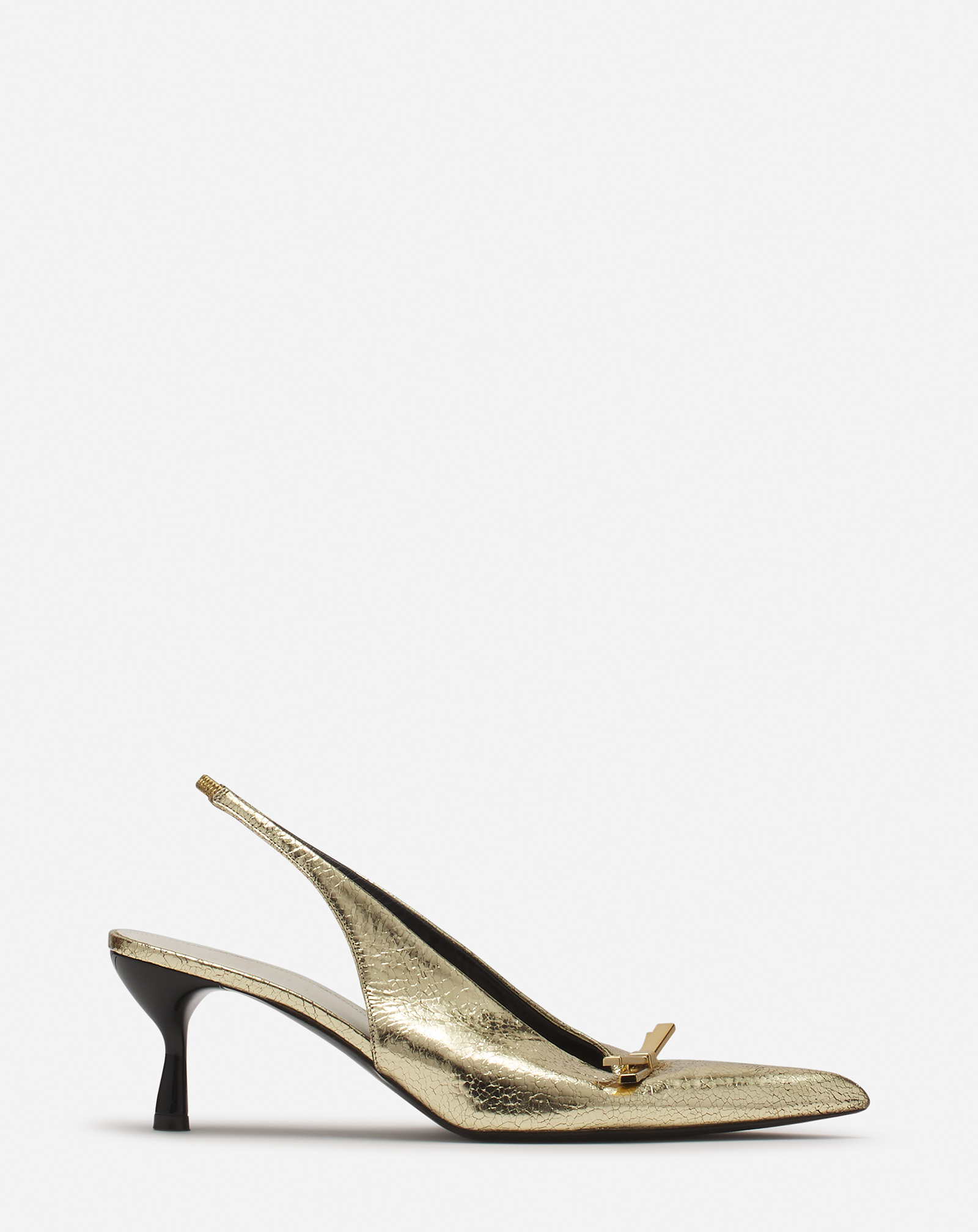 Shop Lanvin Escarpins  Bow En Cuir Métallisé Craquelé Pour Femme In Or