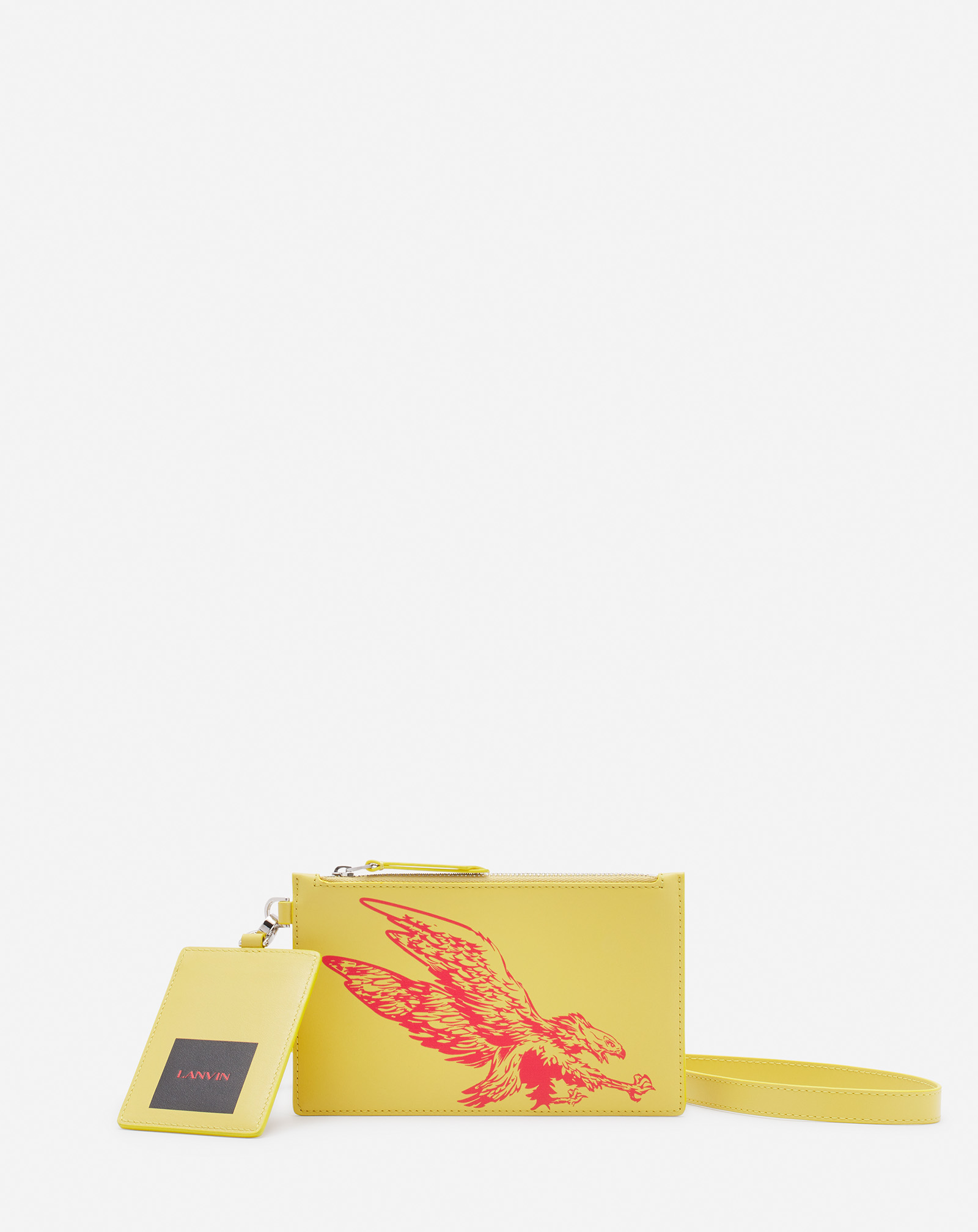 Lanvin Double Pochette  X Future En Cuir Imprime Aigle Pour Homme In Yellow