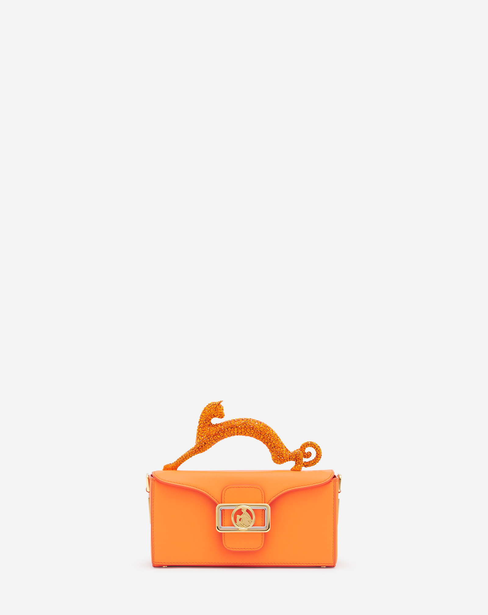 Lanvin Leather And Rhinestone Nano Pencil Cat Bag For Women In Orange