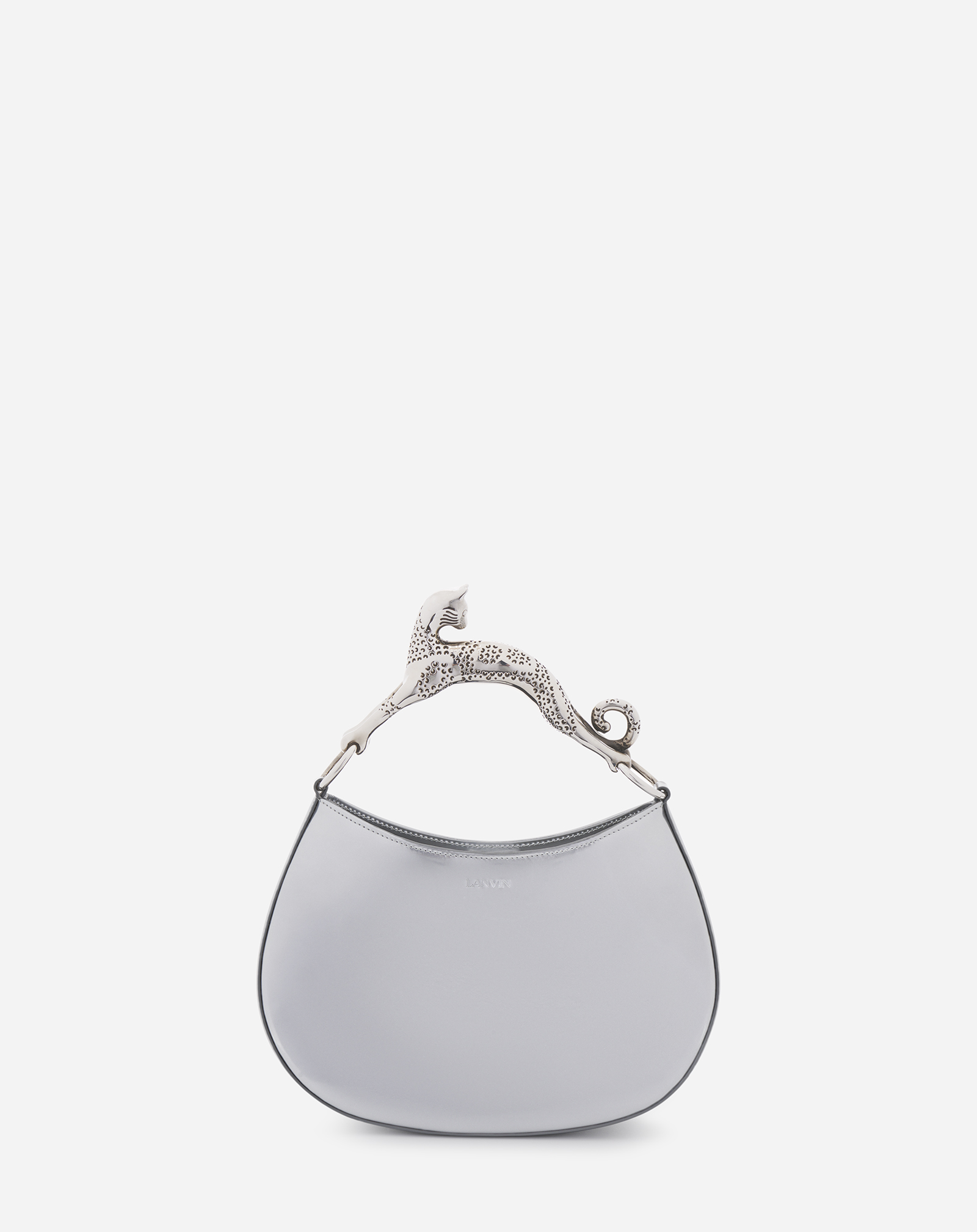 Lanvin Small Metallic Leather Hobo Cat Bag For Women In Silver-tone