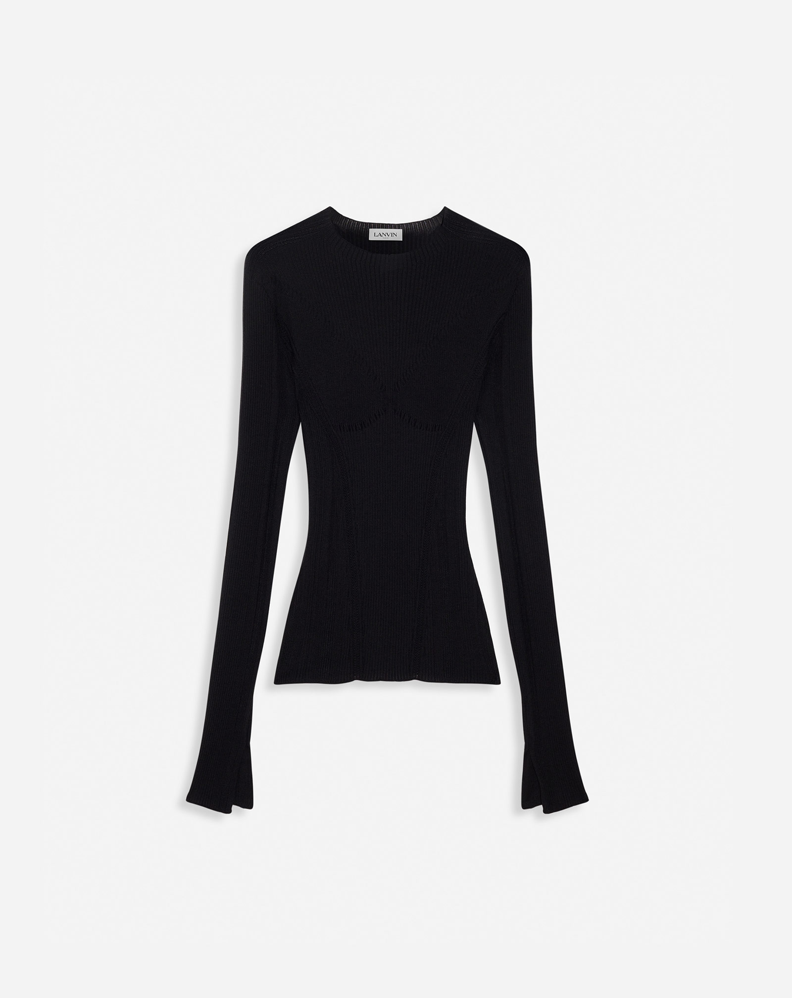 Lanvin Ribbed Silk And Cashmere Round-neck Top For Women In Black